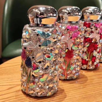 蝶戀花鑲鉆滿鉆保溫杯便攜小巧304不銹鋼車載直身杯口袋杯新款