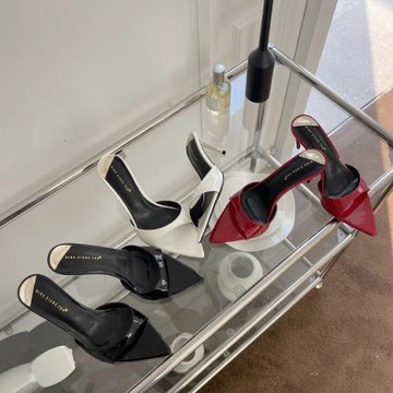 2024年歐美新款簡約一字高跟鞋性感尖頭細跟涼拖鞋