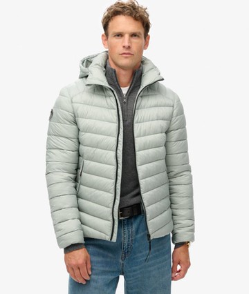 Superdry Men's Hooded Fuji Sport Padded Jacket Light Grey Size: L