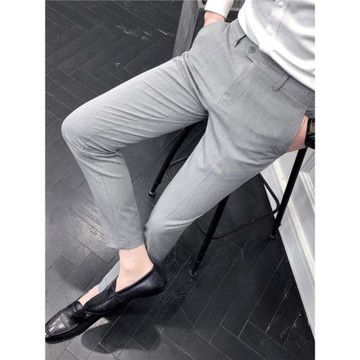 休閑長褲子春夏季男士商務正裝灰色西褲男韓版潮流修身小腳九分褲