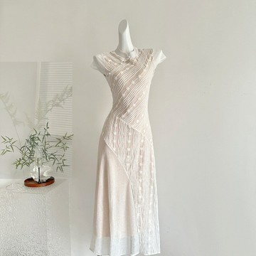 新中式蝴蝶結蕾絲改良旗袍絕美連衣裙女五壹出遊穿搭鑫弘-素時衣櫥