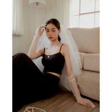 AIR SPACE LADY 品牌LOGO細肩帶短版背心(附胸墊)(黑/白/藍) 女裝 現貨