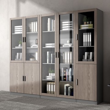 辦公室文件資料柜 文件柜木質儲物柜落地資料柜檔案柜家用帶玻璃門收納柜辦公室柜子