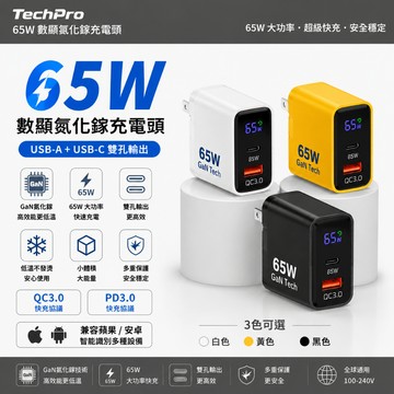 🚀現貨+隔日達🚀【低溫不傷機】 智能數顯 65W雙孔充電器 1A+1C PD快充頭 充電頭 typec 多孔 豆腐頭