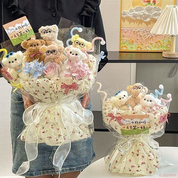 台灣出貨✨成品扭扭棒修狗花束成品扭扭棒玩偶小狗手工編織花束成品創意生日禮物送女生