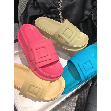 女夏個性新款網紅創意方扣裝飾涼拖鞋防滑百搭外穿韓版ins沙灘鞋