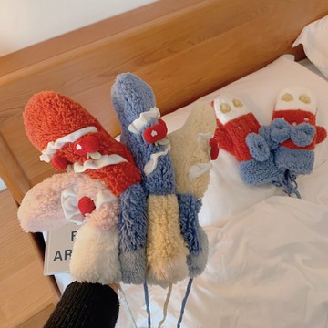 韓版毛絨手套冬季女生加絨加厚可愛冬天騎車騎行掛脖保暖防寒學生