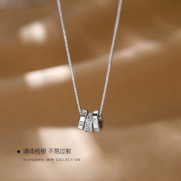 限時特賣🔥 S925純銀三環轉運數字項鏈女小衆圓圈簡約鎖骨輕奢吊墜定製潮禮物