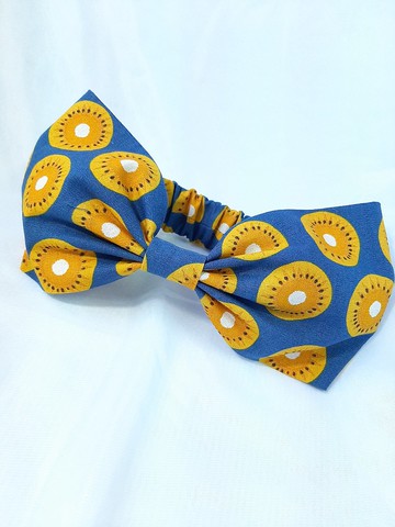 青藍奇異果紋單蝴蝶結寬髮帶