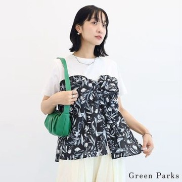 〈Green Parks〉印花圍巾層次拼接造型上衣