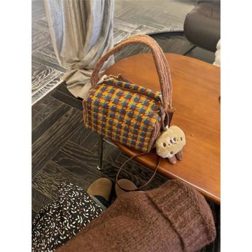 秋冬季千鳥格手提包2025新款小眾設計呢子小方包時尚休閑斜挎包包