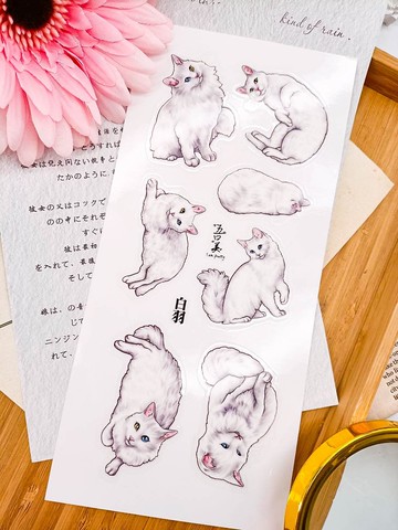 5K066_五口美 _白羽_white feather cat A/轉印貼紙