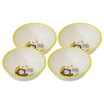 百貨King 卡通碗 中國碗 4個  快樂猴猴 白色 + 黃色