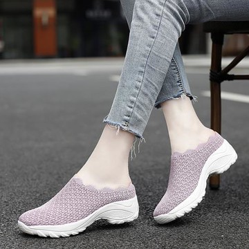 夏季女鞋網面媽媽鞋透氣外穿包頭半拖鞋女無后跟懶人鞋一腳蹬網鞋