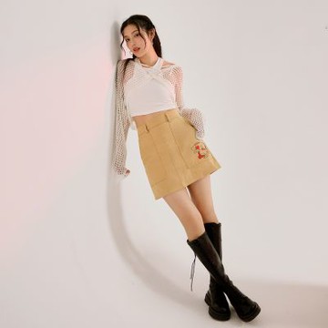 OB嚴選中大尺碼-KITTY CUTIE LAND．純棉蝴蝶結口袋短裙《KB1498》