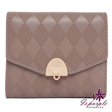 【iSPurple】印花菱格＊三折零錢卡片短夾/顏色可選