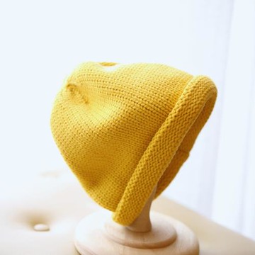 一次相遇 圓頂卷邊寬松棉質毛線帽女士針織帽休閑瓜皮帽小丸子帽