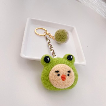 羊毛氈 青蛙頭套小雞手作編織鑰匙圈