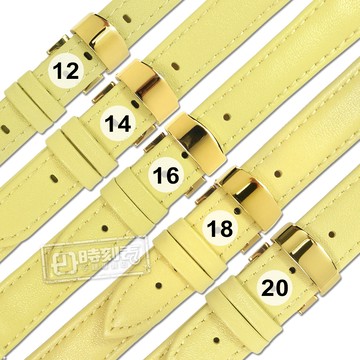 Watchband / 12.14.16.18.20 mm / 各品牌通用 快拆 壓扣 金扣 不鏽鋼 真皮錶帶 黃色 #828-03-YW-G
