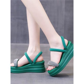 兩穿仙女風涼鞋女2025年新款厚底坡跟水鉆高跟一字涼拖鞋女夏外穿