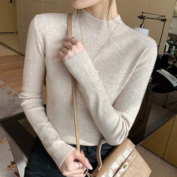 中高領針織毛衣女秋冬新款軟糯修身內搭長袖上衣