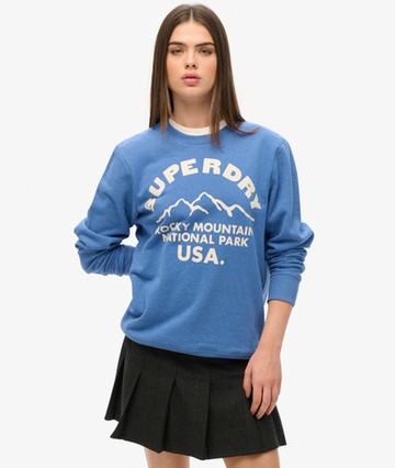 Superdry Women's Oversized Outdoors Graphic Crew Sweatshirt Blue Size: XL