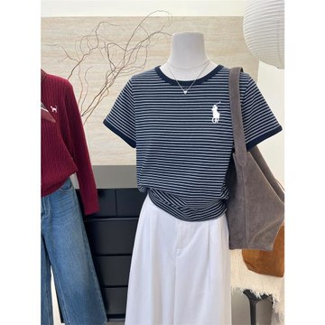 海外訂單尾貨~剪標撤回夏季百搭休閑條紋短袖T恤男女2025新款上衣