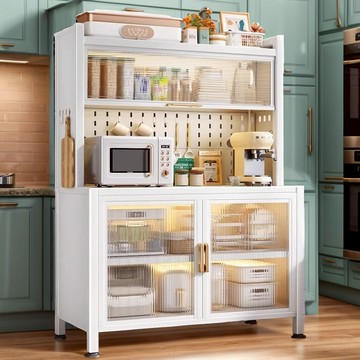 免運開發票 廚房置物架 廚具收納架  廚房碳鋼餐邊柜鋼制鐵藝操作臺置物架多功能現代簡約儲物柜雜物柜 最低價 快速出貨