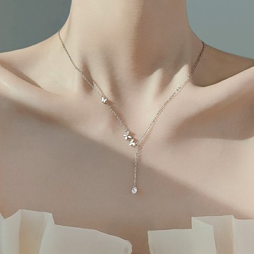 925純銀項鏈女夏2021年新款潮小眾設計高級感輕奢2022蝴蝶鎖骨鏈