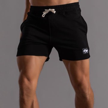 運動短褲男跑步健身三分褲 重磅純棉彈力修身3分褲側開叉運動褲潮