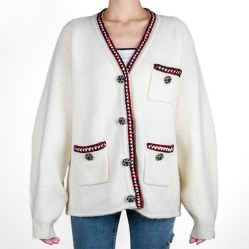 SELF-PORTRAIT 亮面混紗撞色邊針織衣