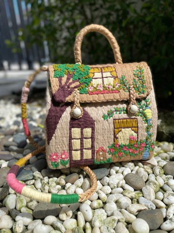 手工刺繡水芙蓉編織包