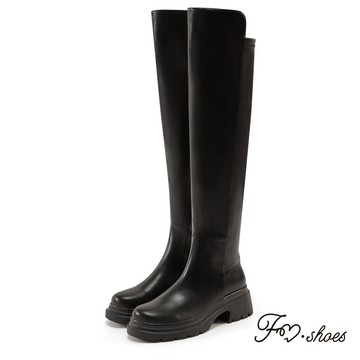 FM SHOES 輕量厚底不掉筒伸縮過膝長靴 黑《限宅配》