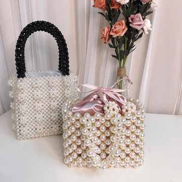 2020新款ins串珠設計手工編織包度假包新娘晚宴包珍珠包手提包女