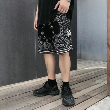 正確版美式潮牌2021新款腰果花羊絨棉針織運動休閑短褲男女同款