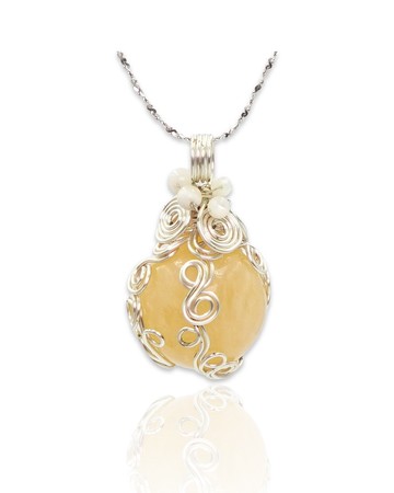 寶麗金珠寶-天然黃玉球銅線編織墜