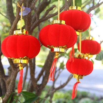 植絨小燈籠塑料樹上室外防水防嗮新年春節盆景發財樹掛飾場景裝飾