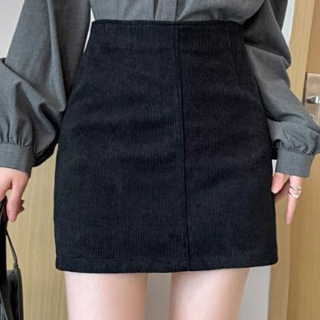 秋冬胖mm燈芯絨高腰半身裙遮胯a字裙小個子百搭顯瘦短裙子女