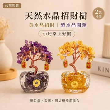 台灣現貨｜天然水晶招財樹 黃水晶紫水晶 桌面擺飾 開店櫃檯辦公桌玄關開運小物 發財樹開幕送禮聚財擺件 新居入厝店面裝飾品