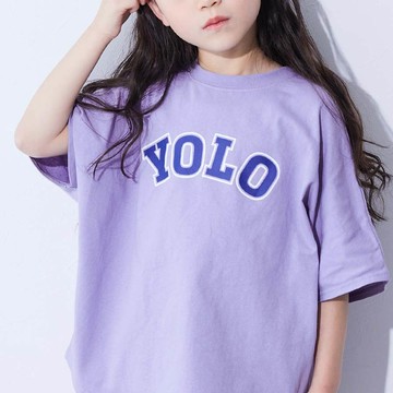 日本 devirock - 100%棉 定番廓型印花短袖上衣-YOLO-紫