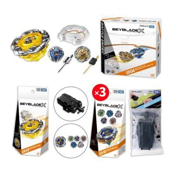 TAKARA TOMY戰鬥陀螺UX-04 極限衝擊對戰組U+UX-03 魔導神杖+UX-18 隨機強化組Vol.8 *3+BX-18 X旋風發射器