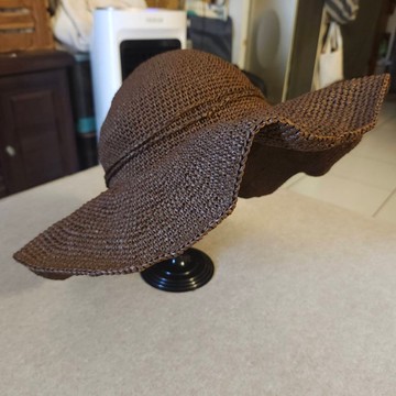 手工鉤針夏日限定拉菲咖啡色休閒遮陽帽