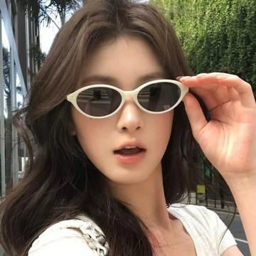 復古橢圓茶色框貓眼墨鏡女款高級感方圓臉海邊度假太陽眼鏡小窄框