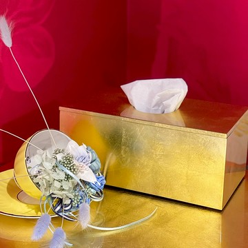 手工漆器 | 金屬冷光貼箔面紙盒-澄金