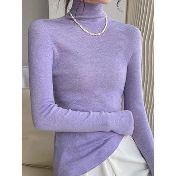 紫色高領羊毛毛衣針織衫女秋冬高級感別致絕美內搭打底衫修身上衣