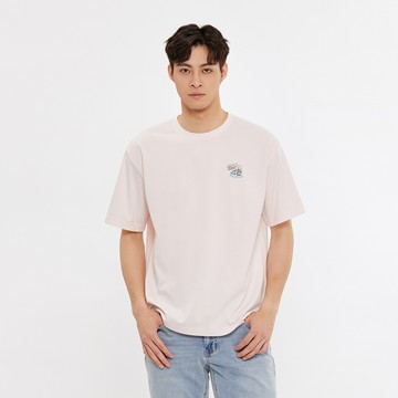 Hang Ten- 韓款Supima徽章刺繡短袖T恤-男(淺粉紅)