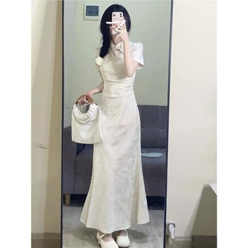 (免運)新中式國風高級感氣質連衣裙子女裝夏季2026新款改良旗袍收腰長裙