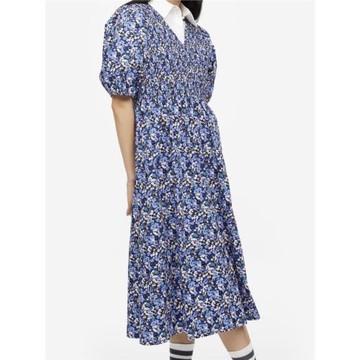 外貿單H家極簡優雅ins女人味簡約V領打攬顯瘦棉質短袖大擺連衣裙