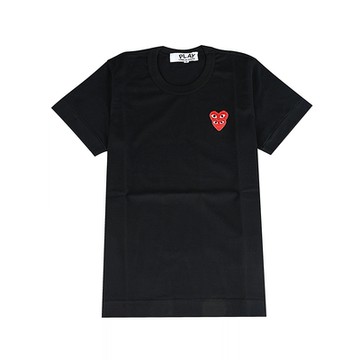 Comme Des Garcons Play川久保玲雙重疊紅心純棉短袖T恤(黑x紅/女款)