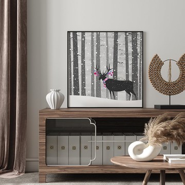 雪中遊記－麋鹿-冬季/辦公室掛畫/民宿/北歐/複製畫/玄關/咖啡廳